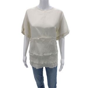 Zara Women Basic Beige Short Sleeve Round Neck Blouse Button Size L